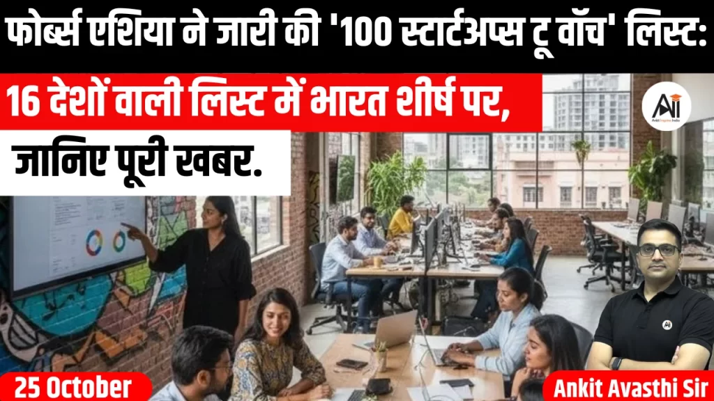 फोर्ब्स एशिया ने जारी की ‘100 स्टार्टअप्स टू वॉच’ लिस्ट: 16 देशों वाली लिस्ट में भारत शीर्ष पर, जानिए पूरी खबर..