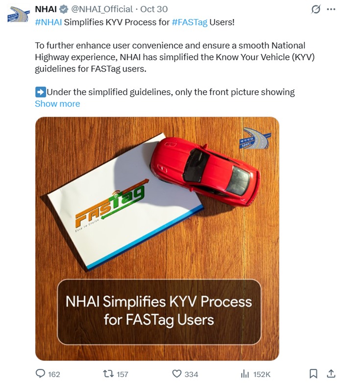 nhai simplifies fastag kyv process