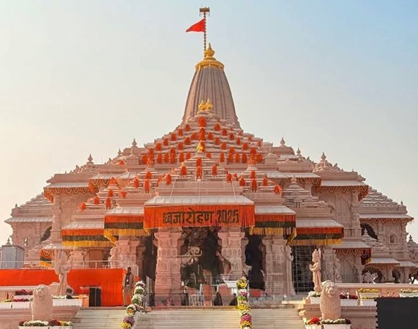 flag hoisted at ram temple in ayodhya