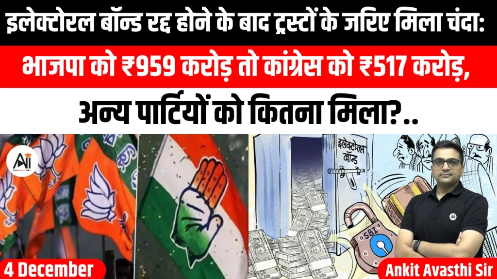इलेक्टोरल बॉन्ड रद्द होने के बाद ट्रस्टों के जरिए मिला चंदा: भाजपा को ₹959 करोड़ तो कांग्रेस को ₹517 करोड़, अन्य पार्टियों को कितना मिला?