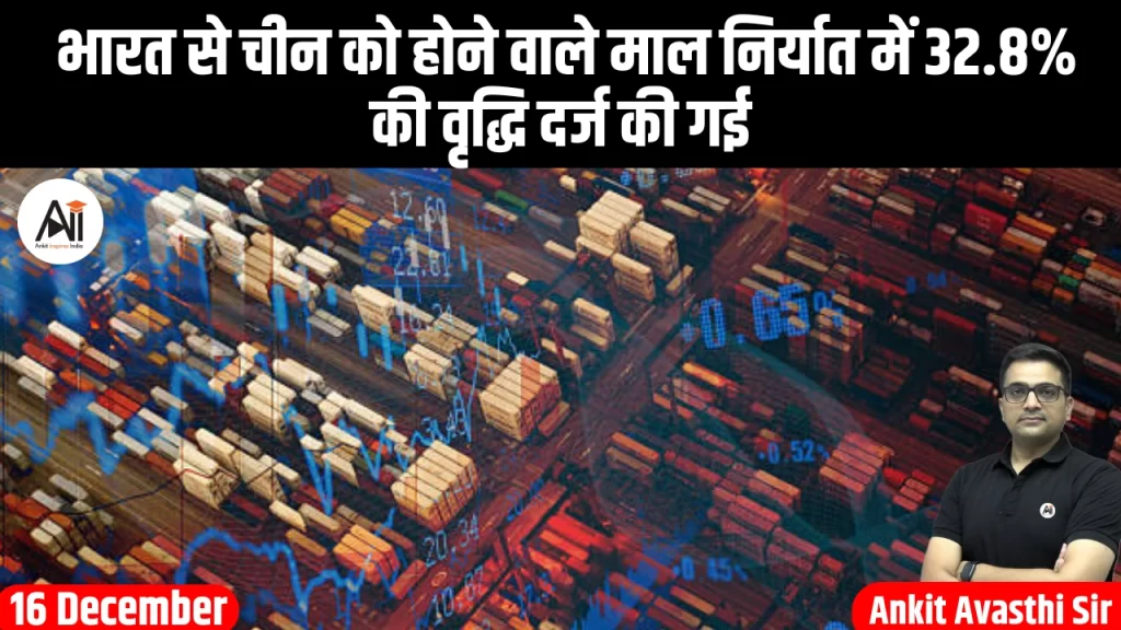 भारत से चीन को होने वाले माल निर्यात में 32.8% की वृद्धि दर्ज की गई 