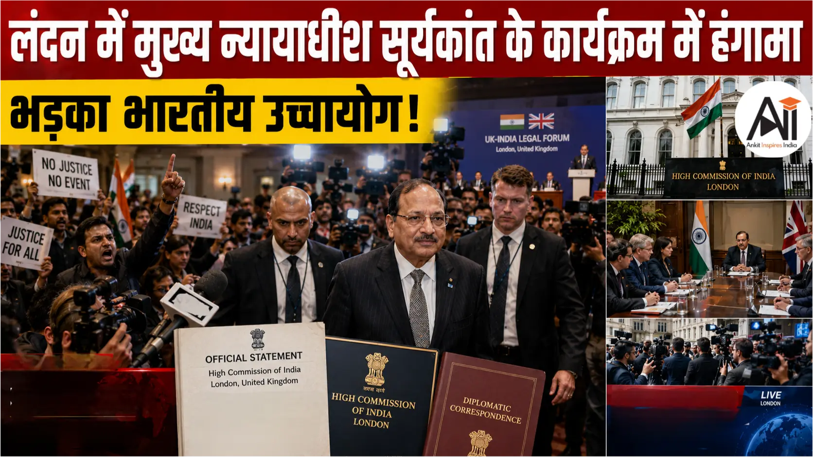 Justice Surya Kant London Event Protest: लंदन में CJI सूर्यकांत के कार्यक्रम में हंगामा, भारतीय उच्चायोग ने जताई कड़ी आपत्ति