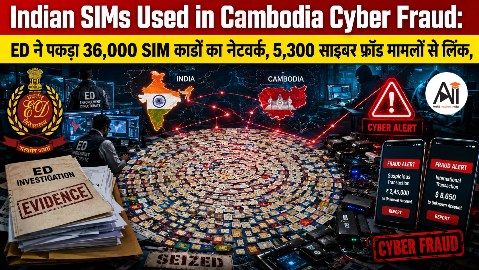 Indian SIMs Used in Cambodia Cyber Fraud: ED ने पकड़ा 36,000 SIM कार्डों का नेटवर्क, 5,300 साइबर फ्रॉड मामलों से लिंक