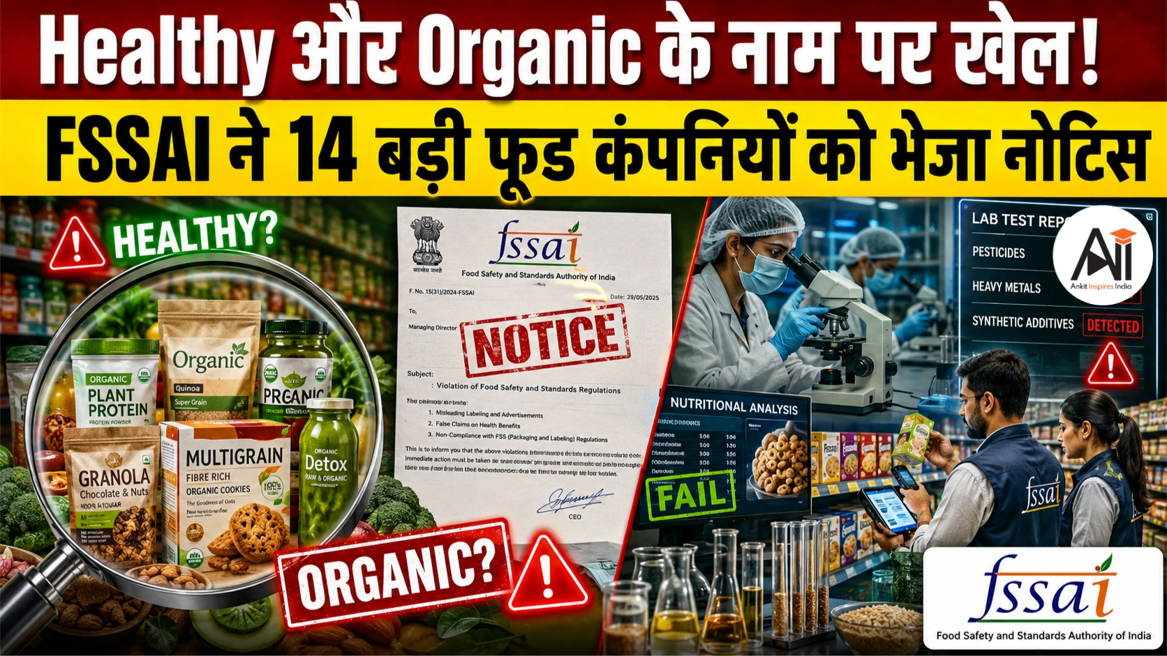 FSSAI Notice to Food Companies: Healthy और Organic दावों पर बड़ी कार्रवाई, 14 लोकप्रिय ब्रांडों को नोटिस